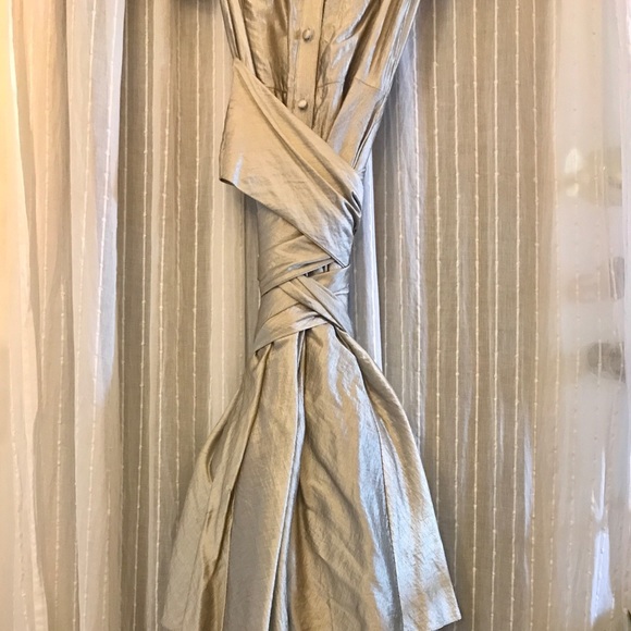 BCBG Max Azria Vintage Silver Metallic Fit and Flare Midi Dress - Picture 3 of 11